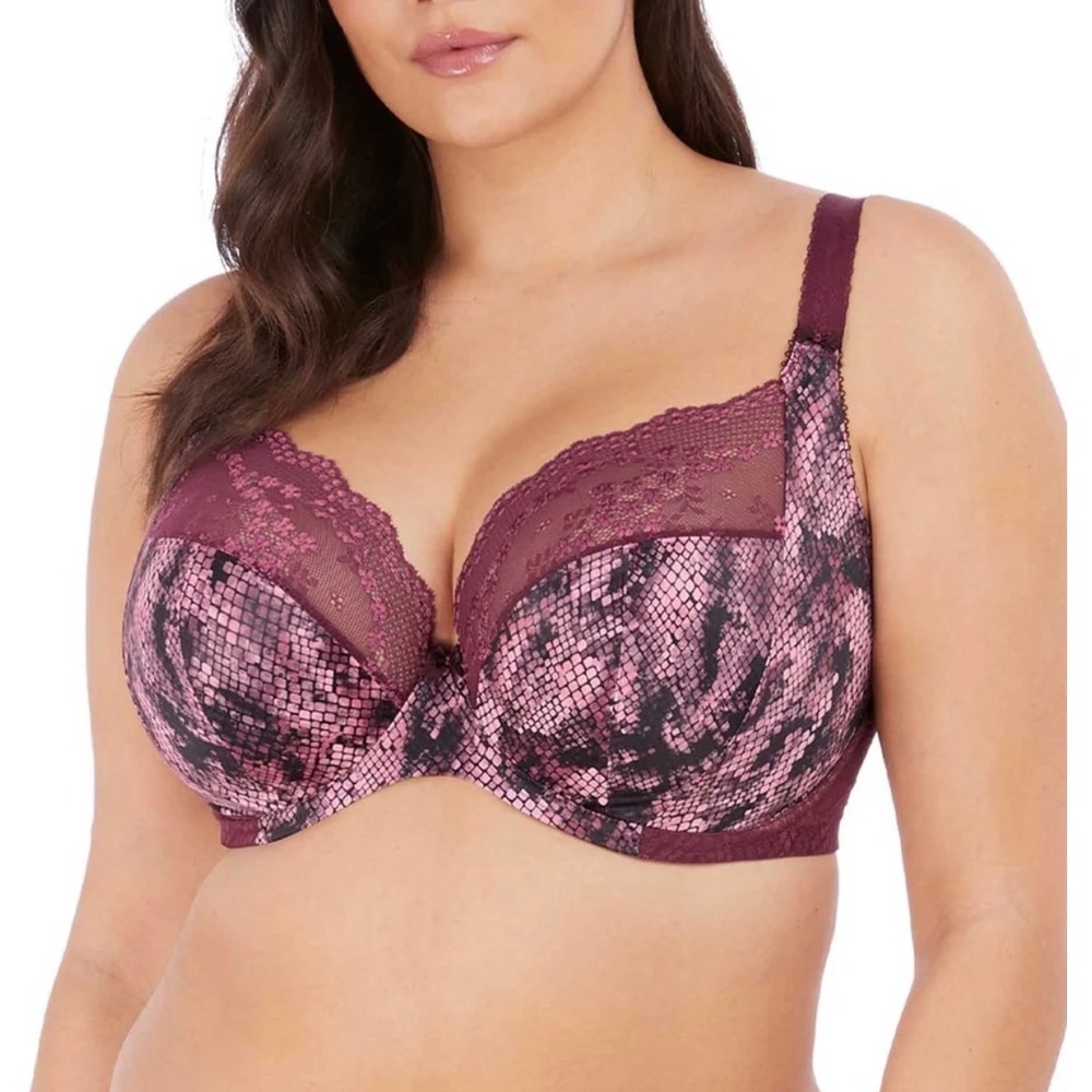 Elomi Womens Lucie Plunge Bra Size 34K Pink Snakeskin Underwire Lace EL4490MAB